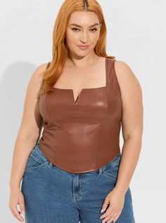 Faux Leather Cropped Tank Leather Top Plus Size, Leather Tank Top, Biker Chic, Tie Dye Tank Top, High Neck Tank, V Cut, V Cuts, Root Beer, Plus Size Blouses