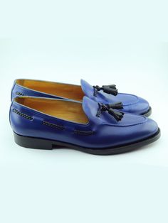 Buy Blue Bespoke Shoes by Gentwith.com with Free Shipping Blue Classic Tassel Loafers With Leather Sole, Classic Blue Leather Tassel Loafers, Blue Slip-on Tassel Loafers For Work, Blue Leather Slip-on Tassel Loafers, Blue Suede Slip-on Tassel Loafers, Feel More Confident, Loafers Online, Bespoke Shoes, Blue Tassel