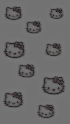 an image of hello kitty wallpaper in grey and black colors with pink bows on it