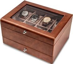 PRICES MAY VARY. 100% Velvet ⌚ THE BEST LEATHER WATCH BOX: this watch case and mens jewelry box is made of wood and covered with very high quality pu leather of a beautiful brown color. It is made by hand with special care on the finishes. ⌚ LUXURY WATCH CASE: The interior has 8 watch slots and it is made of very soft grey velvet, specially thought to store your timepieces with the best care possible. In the bottom part it has a valet drawer with a perfectly soft movement with four compartments Luxury Watch Box, Mens Valet, Leather Watch Case, Wood Watch Box, Mens Jewelry Box, Wooden Watch Box, Watch Display Case, Mens Watch Box, Watch Gift Box