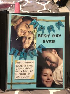 a photo frame with the words best day ever written on it and two pictures of people