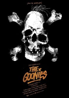 the goonies movie poster with skull and bones