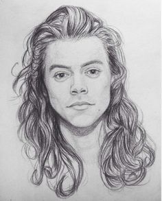 a pencil drawing of a person with long hair