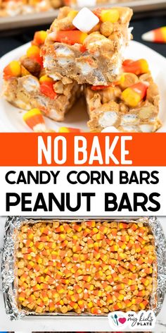 no bake candy corn bars with text overlay