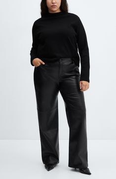 Add an edge to any outfit with these low-rise pants crafted from faux leather in a wide-leg silhouette. Elastic waist Front scoop pockets Lined 100% polyester with polyurethane coating Machine wash, line dry Imported Wide Leg Faux Leather Work Pants, Leather Wide Leg Pants For Workwear In Fall, Fall Leather Wide Leg Pants, Leather Wide Leg Pants For Fall, Wide-leg Leather Pants For Work In Fall, Faux Leather Wide Leg Pants For Work, Faux Leather Wide-leg Pants For Fall, Modern Faux Leather Pants For Fall, Wide Leg Faux Leather Pants For Work