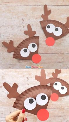 the paper plate reindeer craft is made to look like it has been cut out and put on