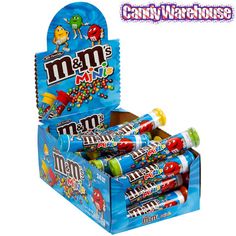 m & m's candy bars are in a display box