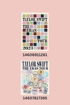 the taylor swift tour poster is shown in two different colors and font, with an image of