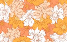 an orange and white flower pattern is shown in this image, it appears to be very colorful