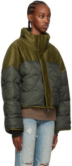 AMIRI: Green Quilted Puffer Down Jacket | SSENSE Big Puffer Jacket, Quilted Coats, Cool Coats, Womens Quilted Jacket, Guess Men, Quilted Puffer Jacket, Coat Pocket, Twill Jacket, Pocket Jacket