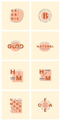 six different types of logos that are designed in adobe and photoshopped with the same font