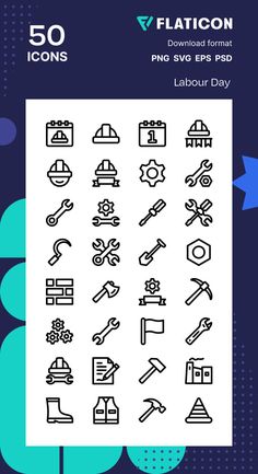 the 50 flat icon set includes different types of tools