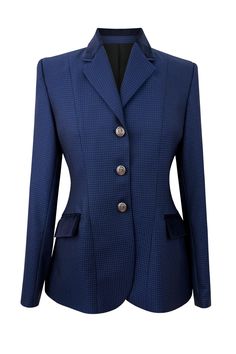 Our favorite diamond hunt coat pattern now comes in rich blue armada. This beautiful riding jacket features a velvet collar and pocket detail. Piped in navy this hunt coat is beyond chic and will stand out in the show pen. Known for the princess cut and clean lines, this jacket gives any rider a beautiful hour glass figure - sure to get you noticed in the ring. A true must have for any equestrian's closet. 100% Wool Dry-clean only Made in Canada Fully lined All jackets use UK sizing. Refer to si Hunt Seat, Equestrian Apparel, Hunt Coat, Show Jackets, Velvet Collar, English Riding, Riding Jacket, Hour Glass, Equestrian Outfits