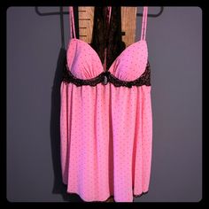 Nwt Pink And Black Sexy Nightie Set With G String Panties Pink Camisole For Nightwear, Pink Stretch Camisole Sleepwear, Pink Stretch Sleepwear For Night, Flirty Pink Sleepwear For Night, Flirty Pink Sleepwear For Sleepovers, Pink Coquette Sleepwear For Night, Pink Coquette Nightgown For Bedtime, Pink Coquette Nightgown For Sleep, Coquette Pink Nightgown For Bedtime