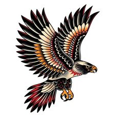 an eagle flying through the air with its wings spread out and it's talon extended