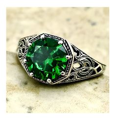 Vintage Sparkly Vivid Green Solitaire Emerald Cz In 925 Solid Sterling Silver Ring. Excellent Condition, Satisfaction Guaranteed! Silver Emerald Ring With Intricate Design For Anniversary, Anniversary Silver Emerald Ring With Intricate Design, Filigree Ring For May Birthstone Gift, May Birthstone Filigree Ring Gift, Green Emerald Ring With Intricate Design For Gift, Emerald Ring With Intricate Design Gift, Emerald Anniversary Ring With Intricate Design, Intricate Round Emerald Anniversary Ring, Intricate Design Round Emerald Anniversary Ring