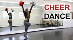 two women doing cheer dance in front of a mirror with the words cheer dance on it