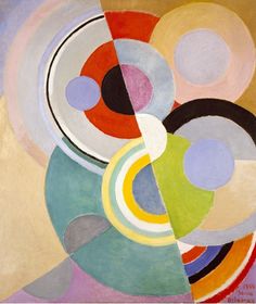 an abstract painting with different colors and shapes on the bottom half of it, including circles