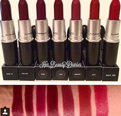 MAC red lipstick swatches Red Lipstick Swatches, Mac Red Lipstick, Mac Red Lipsticks, Eye Color Chart, Best Lipsticks, Lipstick Swatches