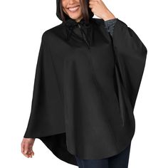 This Women's ShedRain Poncho will keep you dry while looking stylish. Packs into its own pocket for a quick throw and go! The DWR coating provides high water repellency. This Women's ShedRain Poncho will keep you dry while looking stylish. Packs into its own pocket for a quick throw and go! The DWR coating provides high water repellency.  Lightweight Attached hood Arm openings Pull overFIT & SIZING One size fits most ponchoFABRIC & CARE Polyester Wipe clean Imported Size: One Size. Color: Black. Casual Black Raincoat For Rainy Season, Casual Oversized Black Raincoat, Oversized Black Casual Raincoat, Black Hooded Poncho For Outdoor, Black Raincoat With Pockets For Rainy Season, Oversized Black Waterproof Raincoat, Oversized Black Raincoat, Casual Black Hooded Cape, Black Waterproof Raincoat For Travel