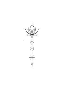 a black and white drawing of a flower with hearts on it's back side