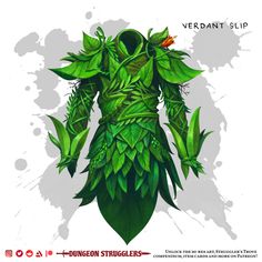 an image of a green creature made out of plants and leaves with the words verdant slip on it