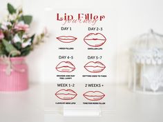 Embark on your lip filler journey with our Beauty Sign. This sign is perfect for aesthetics clinics, spas, salons, and anyone in the aesthetics industry who offers lip filler injections. It's a stylish addition to your clinic or salon decor, serving as a welcoming and informative piece for your clients. Let them know that you're their trusted aesthetics clinic injector for a Lip Filler Injections Journey that enhances their beauty. Elevate your aesthetics clinic or spa with this elegant sign. It's not just a sign; it's a statement of your commitment to beauty and client satisfaction. Welcome your clients into a world of enhanced beauty and self-confidence with our Lip Filler Injections Journey sign. Material: 3mm thick crystal clear acrylic, black, white or frosted acrylic   For example: 1 Lip Filler Journey, Lip Filler Healing Stages, How To Inject Lip Filler, Lip Filler Half Syringe, One Syringe Lip Filler, Hyaluron Pen Lip Filler Quotes, Lip Border Definition Filler, Swollen Lips, Lips Decor