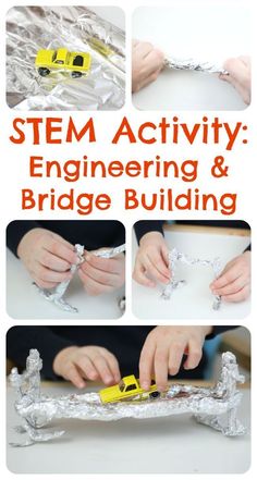 Engineering Activities for Children - build a bridge with foil Stem Bridges, Build A Bridge, Stem Engineering, Steam Ideas, Preschool Stem, Engineering Activities, Science Club, Stem Challenge, Stem Activity