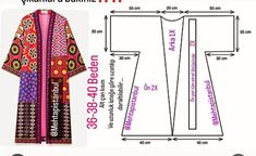 an image of the pattern for a kimono jacket with measurements and instructions to sew