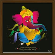 an elephant is painted in bright colors on a black background