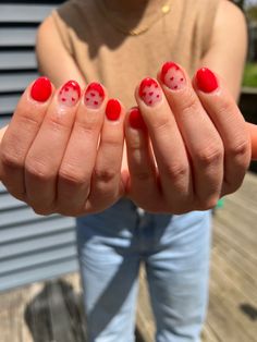 French Tip Luminary Nails, Red Valentines Nails 2024, Red Luminary Nails, Red French Tip Nails Short Valentines, Red Nail Designs Natural Nails, Natural Nail Valentines Day Nails, Short Red Heart Nails, Square Shaped Nails Short, Luminary Gel Nails