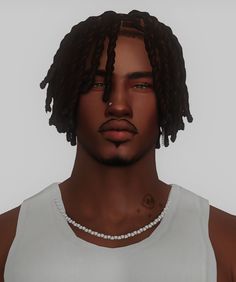 a man with dreadlocks wearing a white tank top and pearls on his neck