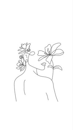 a line drawing of two people with flowers in their hair