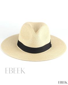 Ebeek - Stylish Straw Hat with Contrasting Tape Casual Beige Straw Hat With Flat Brim, Casual Beige Wide Brim Hat, Casual Beige Fedora Sun Hat, Casual Beige Panama Hat With Flat Brim, Casual Lightweight Beige Fedora, Casual Beige Brimmed Fedora, Lightweight Beige Fedora Panama Hat, Casual Beige Fedora With Curved Brim, Casual Beige Flat Brim Fedora