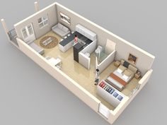 the floor plan of a small apartment with one bedroom and an attached living room area