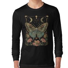 Slim fit, crew neck t-shirt with long sleeves and ribbed cuffs. Solid colors are 100% cotton, heather colors are cotton blend. Range of colors available, with the option to print on front or back. Size range S-2XL, suitable for men and women. Introducing our whimsical Whimsigoth Tee – where botanical beauty meets enchanting adornments; This shirt embodies ethereal elegance. Embrace the magic of the night and add a touch of whimsy to your wardrobe. Artistic Long Sleeve Tops For Fall, Artistic Long Sleeve Relaxed Fit T-shirt, Ethereal Elegance, Butterfly Insect, Botanical Beauty, Moth, Neck T Shirt, Long Sleeve T Shirt, The Magic