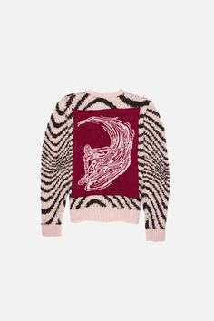 In collaboration with Indonesian-based graphic artist, Arend Alfiyanto, we created artworks inspired by the early days of cyberspace. The Digital Surfer Women's Crew is made with our plush cashmere and silk teddy yarn. This sweater features a sound wave design and intricate surf intarsia on the back. Brown and Baby Pink Cashmere and Silk Blend Relaxed and cropped fit Standard Collar Long Sleeve Ribbed hem at cuffs and hemline Made in Los Angeles, California Graphic Knitwear, Elder Statesman, Brown Babies, Fuzzy Sweater, Pitcairn Islands, Graphic Artist, Turks And Caicos Islands, Knitwear Women, Lifestyle Brands