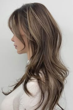 Long Layered Brown Hair With Highlights, Shag Wolf Cut Long, The Hush Cut, Hush Layered Cut, Wolfcut With Highlight, Long Hush Haircut, Wolf Cut Blonde Highlights, Layered Wolf Cut Medium Hair, Wolfcut Highlights