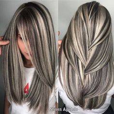 Truss Hair, Grey Hair Transformation, Hair Highlights And Lowlights, Perfect Hair Color, Dark Hair With Highlights, Brown Hair With Blonde Highlights, Gray Hair Highlights, Pretty Hair Color, Hair Color Highlights