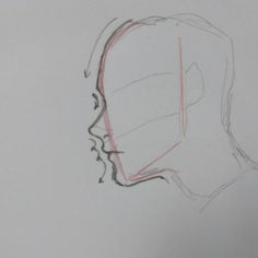 a drawing of a man's head with lines drawn on the side of his face