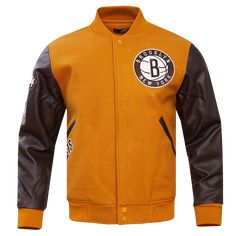 The Pro Standard Premium NBA Brooklyn Nets Classic Wool Men's Varsity Jacket (Brown) Varsity Jacket Brown, Brown Varsity Jacket, Yellowstone Apparel, Varsity Jacket Women, Leather Varsity Jackets, Custom Leather Jackets, Jacket Store, Cafe Racer Jacket, Team Jackets