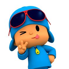 a cartoon character wearing sunglasses and pointing to the side with his finger in front of him