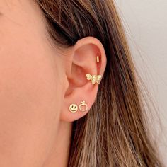 Small bar stud earrings made of 925 Sterling Silver and Gold plated. You can wear it in your earlobe or cartilage. It is a cool gift option for women, men, and girls due to its size and modern design. 👉🏼Details: ♥ Material: High-Quality Solid 925 Sterling Silver. ♥ Finish: Silver or Gold plated. ♥ Hypoallergenic, suitable for sensitive ears.  ♥ Nickel-free and lead-free. ♥ Sold as a single earring or as a pair. ♥ Size: 3.50mm x 2mm 🎁 Packaging  ♥ Includes a beautiful box perfect for gifts. ♥ Bar Earring, Earring Minimalist, Helix Earring, Small Bar, Fruit Jewelry, Fruit Earrings, Geometric Studs, Bar Stud Earrings, Helix Earrings