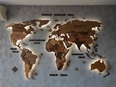 a world map made out of wooden pieces