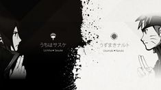 two anime wallpapers with the same character in different colors and font on them