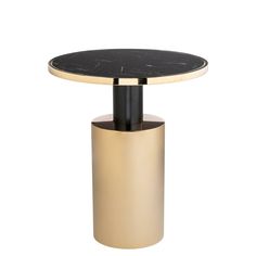 a black and gold side table with a marble top on an isolated white background,