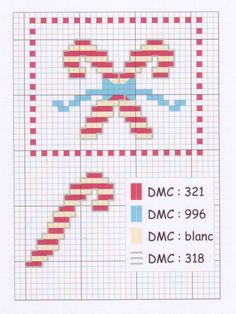 the cross stitch pattern is shown in red, white and blue with an arrow on it