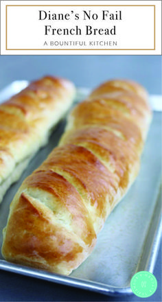 two freshly baked breads sitting on top of a metal pan with the title, jane's no fail french bread