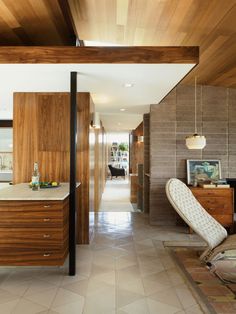 the kitchen is clean and ready to be used as a living room or dining area