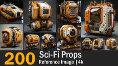 an orange and white sci - fi propps reference image